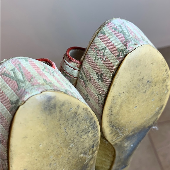 Louis Vuitton Monogram Heel Wedge Slip Open Toed Shoes Sz. 36.5 - Picture 12 of 13